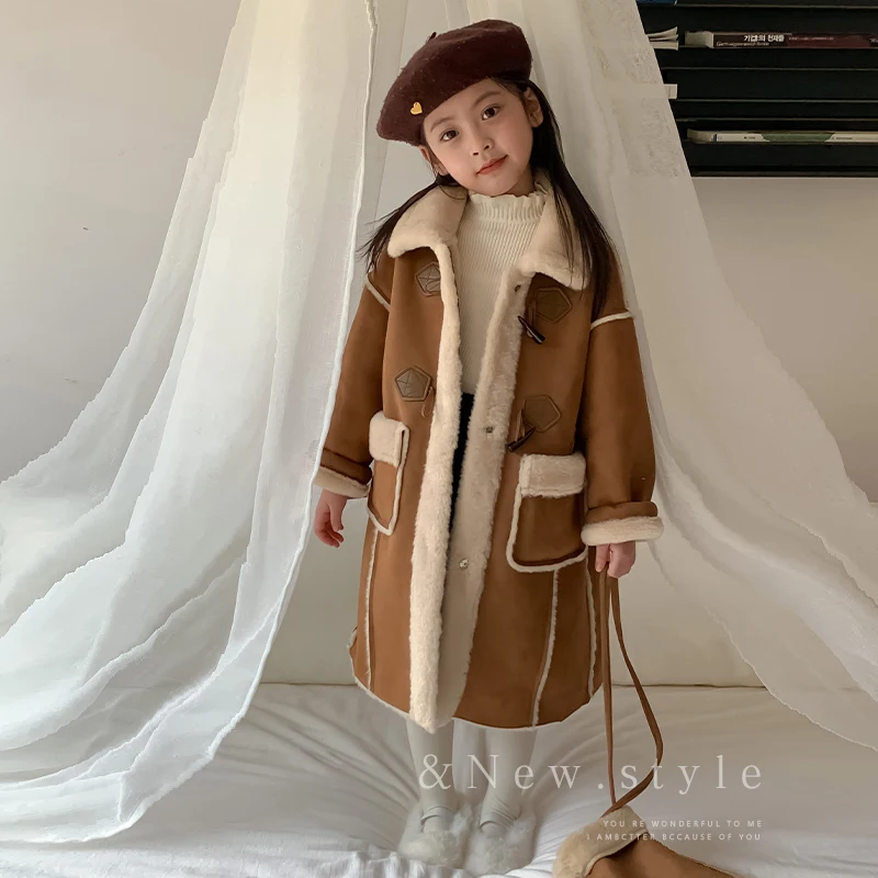 Baby Girls Long Wool Coat Children 2024 New Autumn Winter Fashion Simple Casual Warm Coat Korean Simple Style Clothes Top