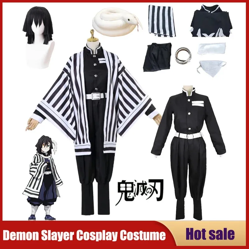 Disfraz de Cosplay de Anime Demon Slayer Kimetsu No Yaiba Iguro Obanai Haori, peluca tipo kimono, conjunto de accesorios de serpiente blanca, uniforme de fiesta de Carnaval 6;