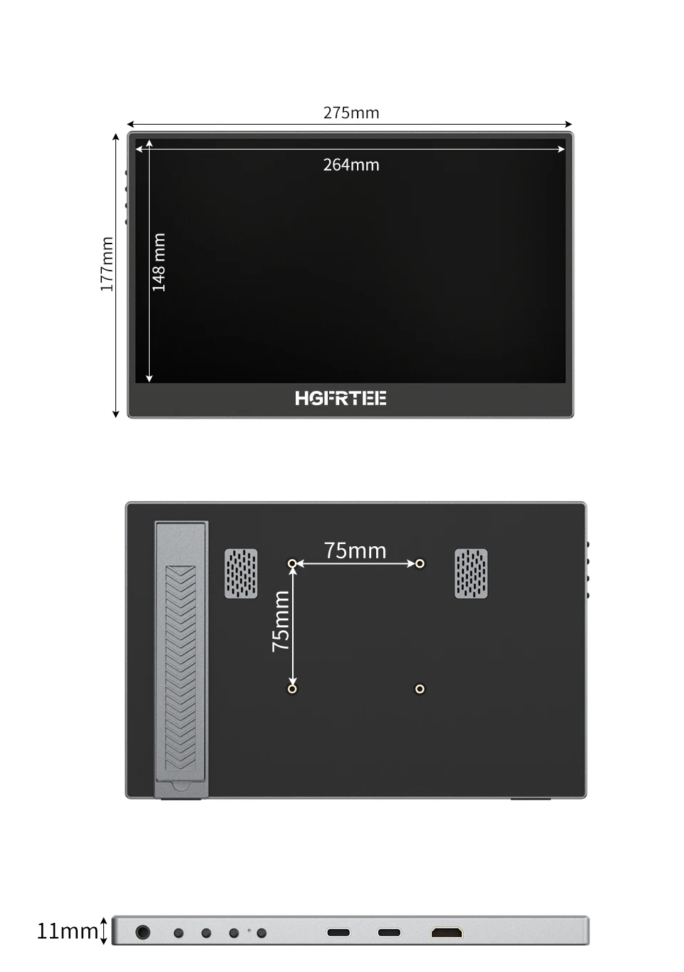 HGFRTEE 11,9 Zoll tragbarer Monitor 100 % sRGB 1080P mit 60 Hz USB-C und HDMI externes Display für XBox PS5 Switch Loptop Zweiter Bildschirm – Detail 9