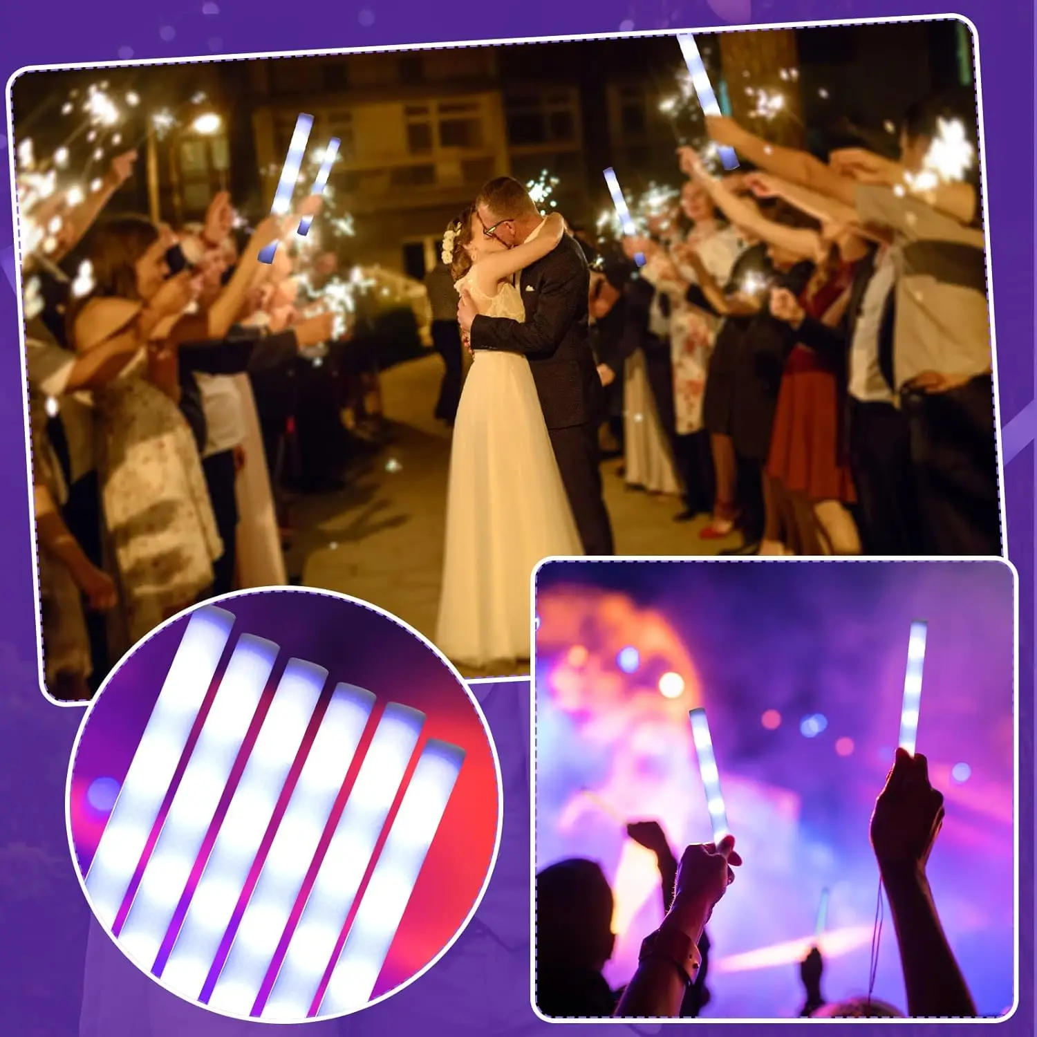 Foam Glow Sticks 20pcs 18.9inch LED Foam Sticks with 3 Light Modes LED Strobe Stick Light Up Foam Sticks Wedding Party Favors