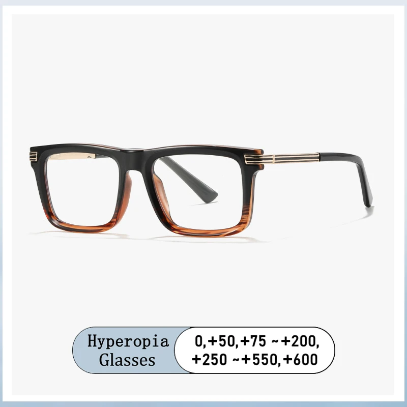 

New Brand Design Large Square Metal Frame Hyperopia Prescription Photochromic Anti Blue Light Reading Glasses for Man 0 to +600
