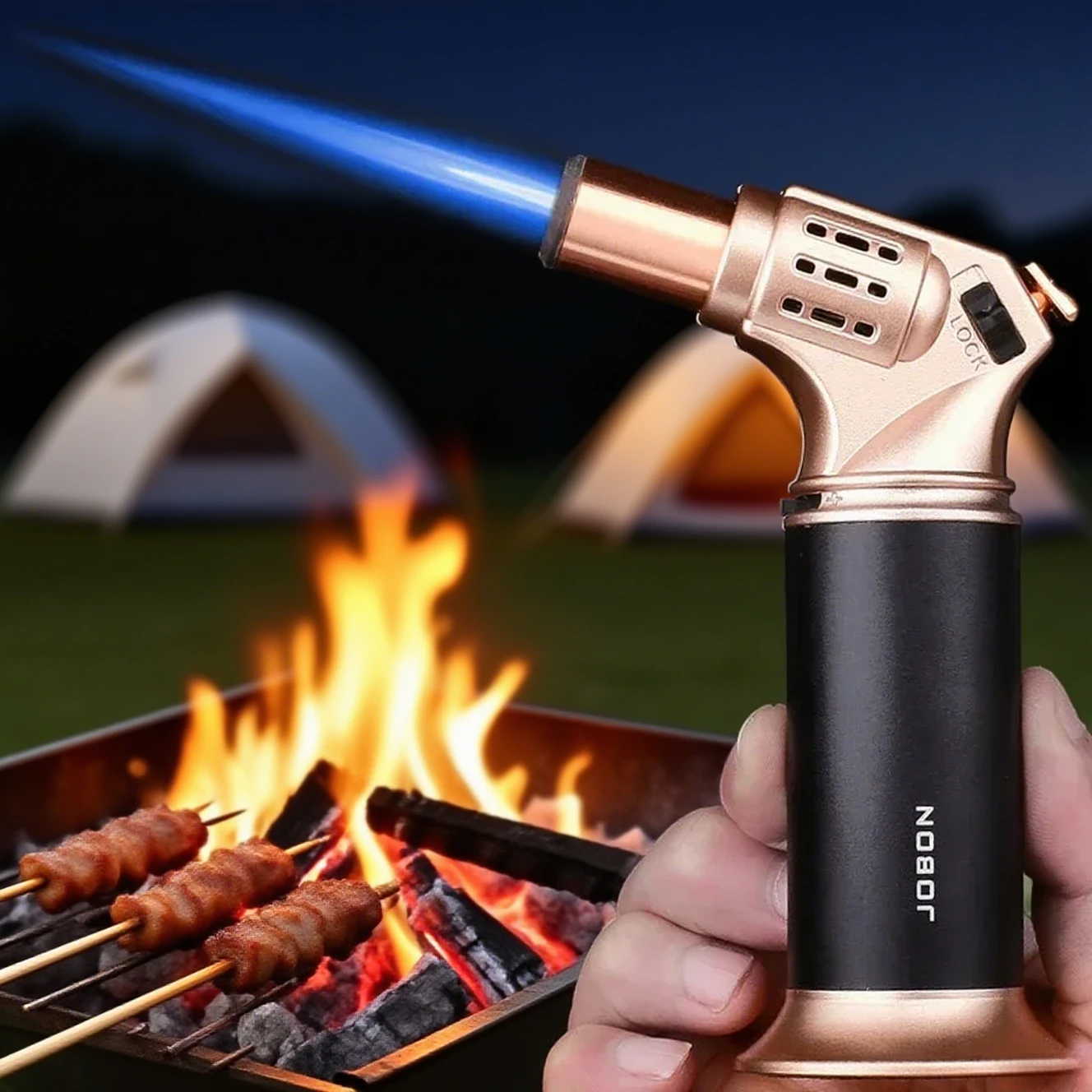 

Jobon Kitchen Metal Windproof Outdoor Barbecue Gas Lighter Large Flame Spraying High Temperature Turbine Torch Cigarette Lighter