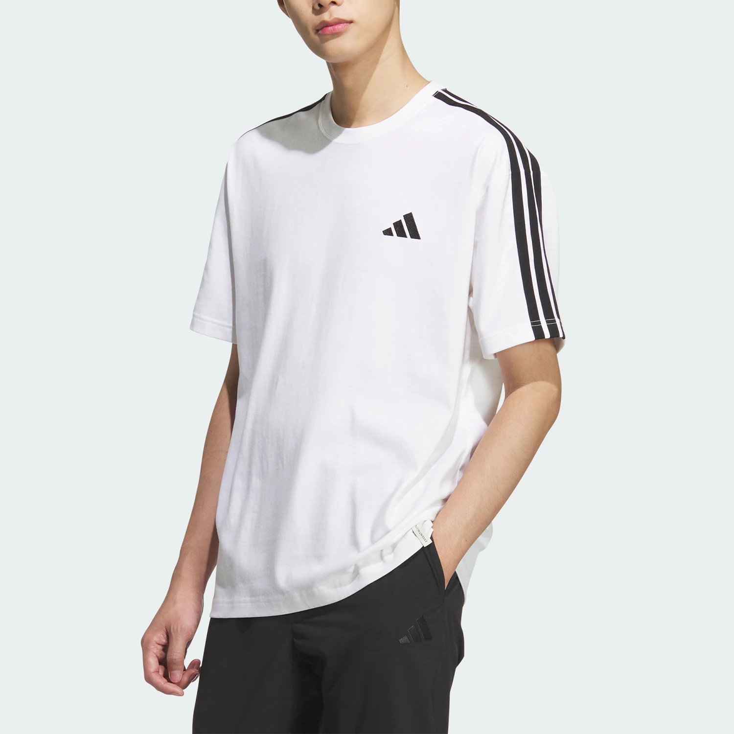 Adidas genuine men's knitted loose striped round neck casual short sleeved T-shirt KF3739