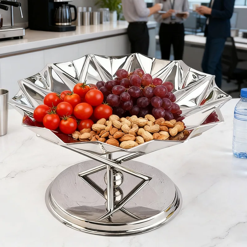 Stainless steel three-pronged fruit plate rack, hotel food plate tray rack, decorative creative KTV fruit plate base