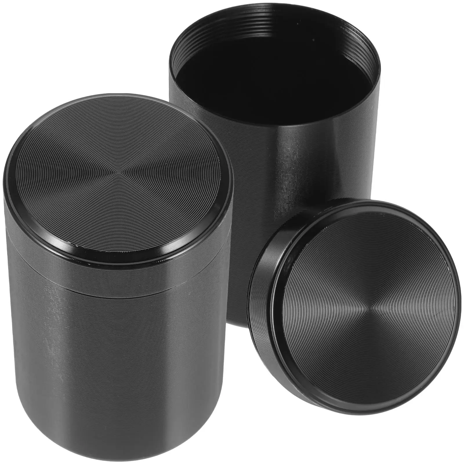 

2 Pcs Mini Tea Canisters Sealed Storage Jars Metal Loose Containers Travel Size Black Stainless Steel UV Protection