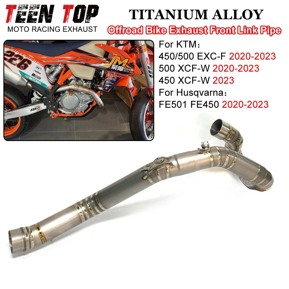 

50.5mm Motorcycle Exhaust Front Link Pipe For Husqvarna FE501 FE450 Exhaust Pipe Dirt Bike Titanium Alloy For KTM 450/500 EXC-F