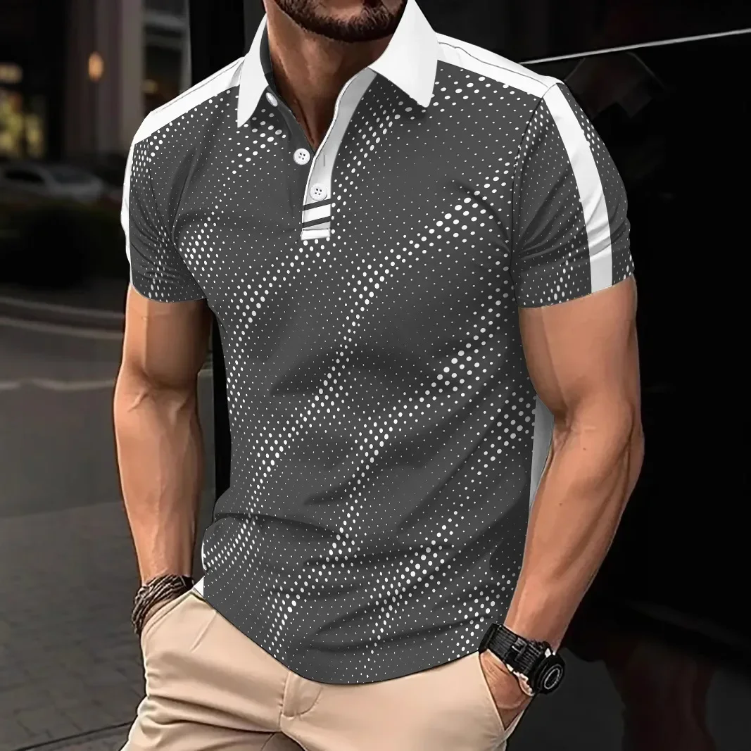 American European New Fashion 2026 Summer Men's Casual Trendy Turn-down Collar Short Sleeve Dot T-shirts Male Polo Shirts Tops