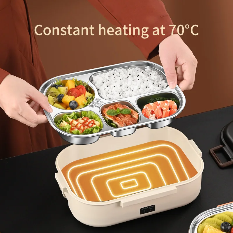 220V Portable Electric Heated Lunch Box Multi-function Car Home Heated Lunch Box Set Stainless Steel Insulated Lunch Box