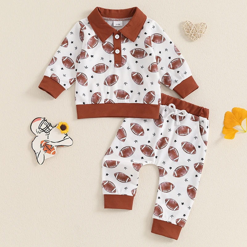 

Baby Boy 2Pcs Football Outfit Long Sleeve Star Print Collared Sweatshirt + Trousers Set Toddler Clothes