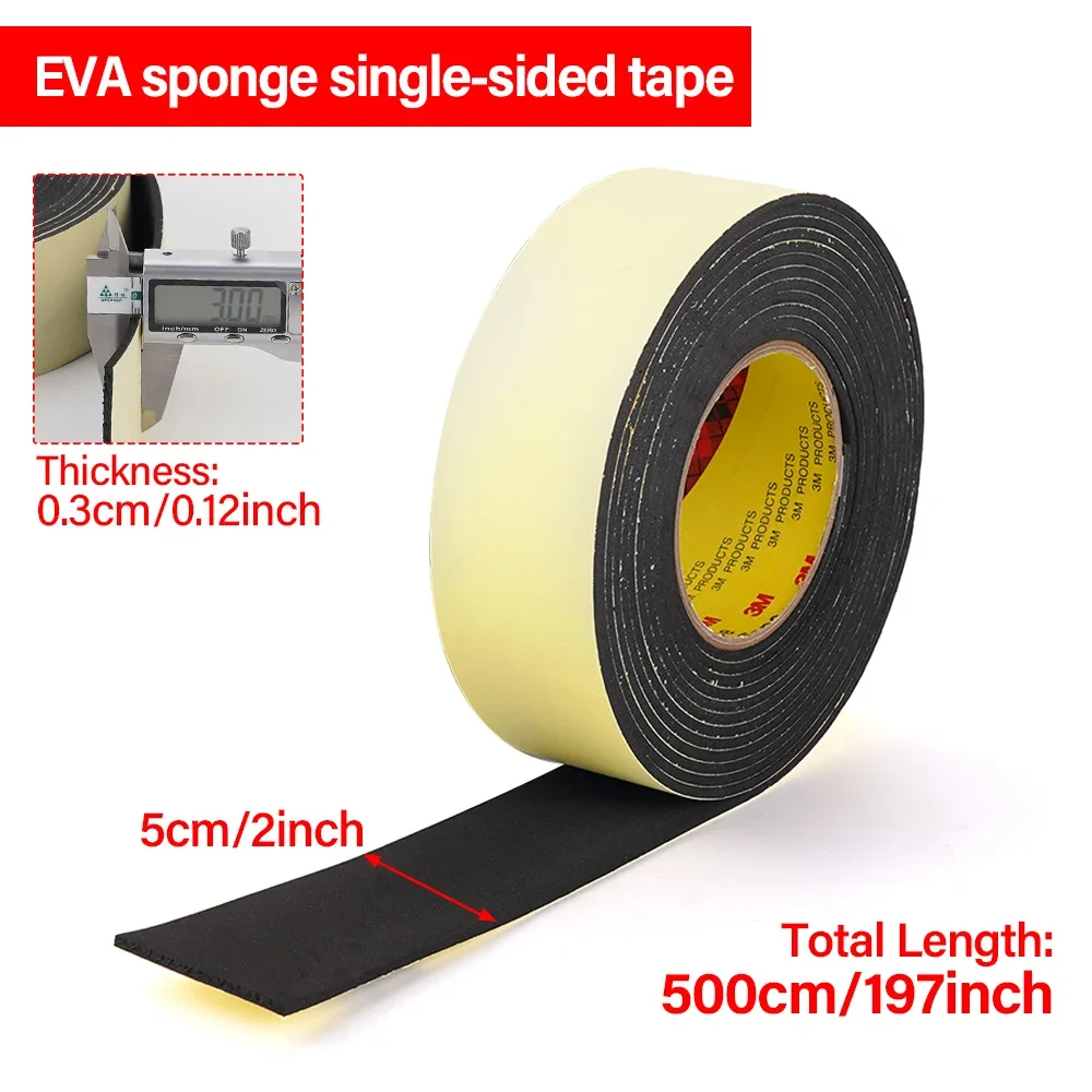 1 Rolle 5 m x 50 mm x 3 mm Eva-Schwarz-Schaumstoff-Schwamm-Gummi-Streifenband für Tür, Fenster, schalldicht, Antikollision, Auto-Innenraum, Schalldämmung