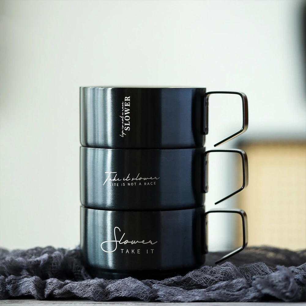 산업 스타일 블랙 커피 머그잔, 이중 벽 304 스테인레스 스틸, 커피 우유 아침 차 컵, 200ml 에스프레소 컵 음료용기 썸네일 5