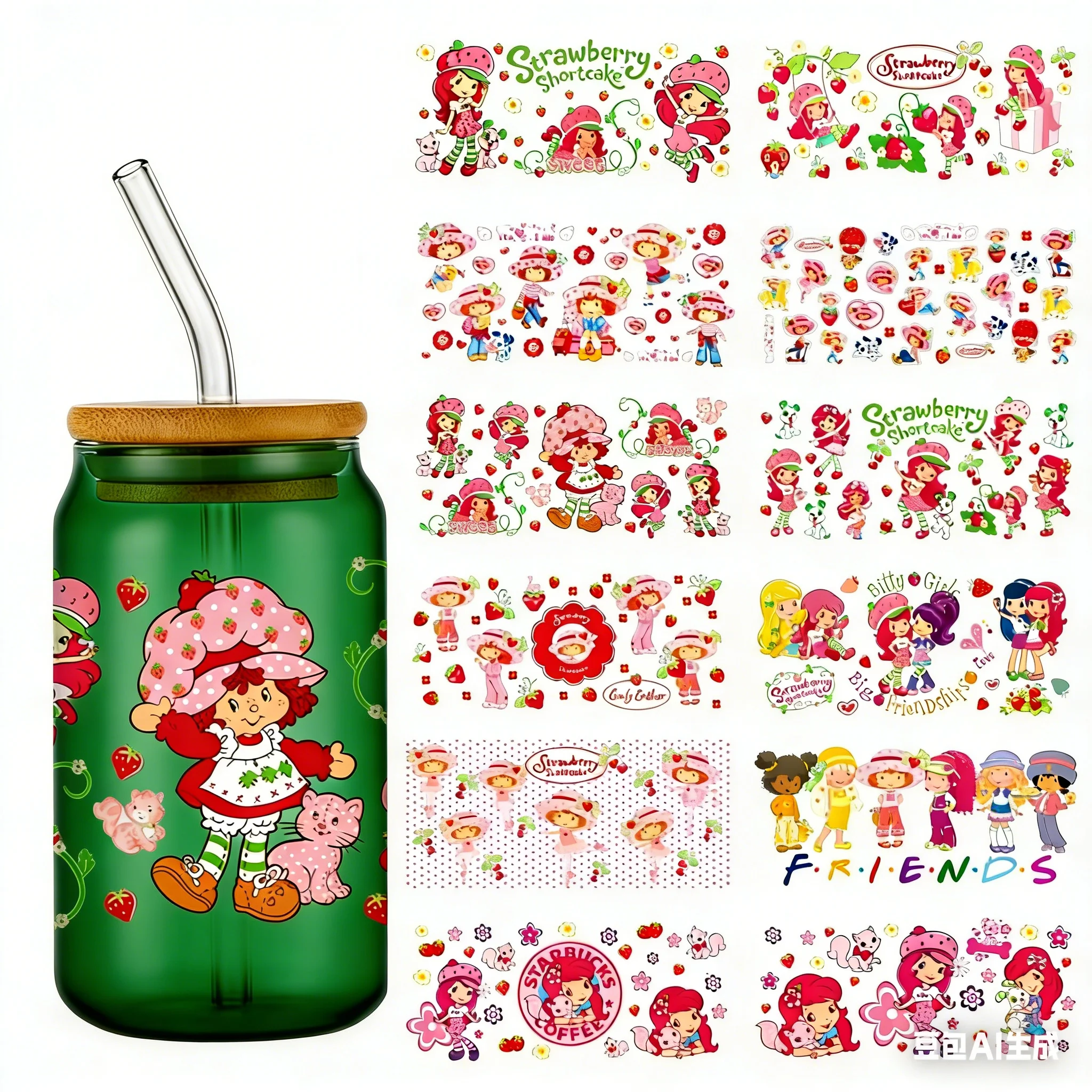 

30 types of cartoon strawberry pattern 16oz UV DTF Cup Wrap Cartoon Transfers Libbey Wrap Tumbler DIY Logo Sticker home decor