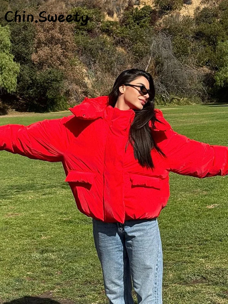 معاطف نسائية دافئة مبطنة بالقطن مع قلنسوة فضفاضة وياقة ثابتة وأكمام طويلة وجيوب وسحاب معطف لخريف وشتاء 2025 ملابس خارجية للسيدات #4