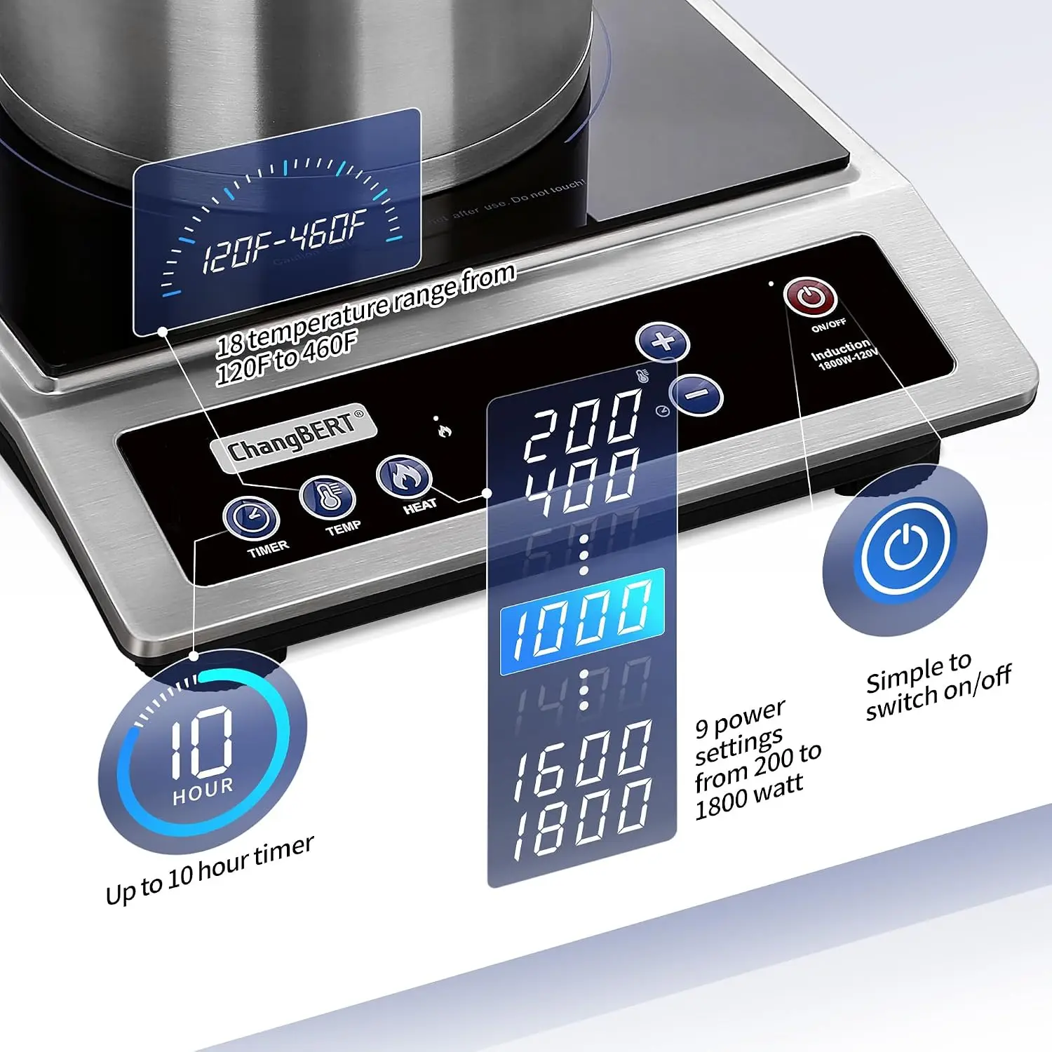 Induction Cooktop, Commercial Grade Portable Cooker, Large 8