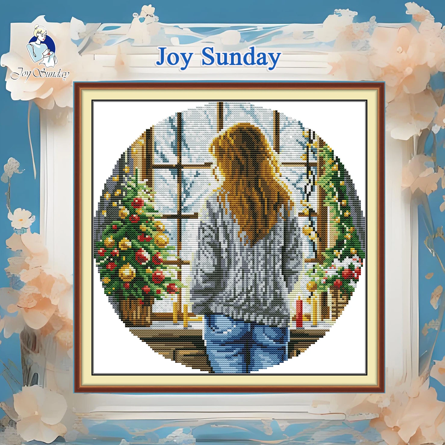 

Joy Sunday Pre-printed Cross Stitch Kit Easy Pattern Aida Stamped Fabric Embroidery Set-The Girl By The Window