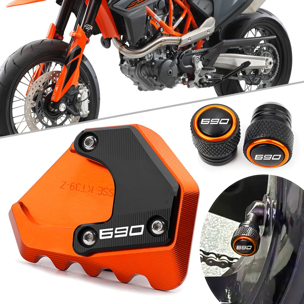 

For KTM 690 SMC R 690 ENDURO R 2019-2026 Motorcycle Accessories Kickstand Foot Side Stand Extension Pad Tire Valve Caps 690 SMCR
