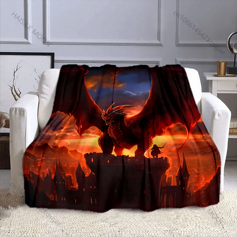 

Плед с принтом дракона на башне замка, несколько размеров, из фланелевого материала, мягкий и теплый, для всех сезонов, для дома, отдыха на природе, пикников, автодомов.