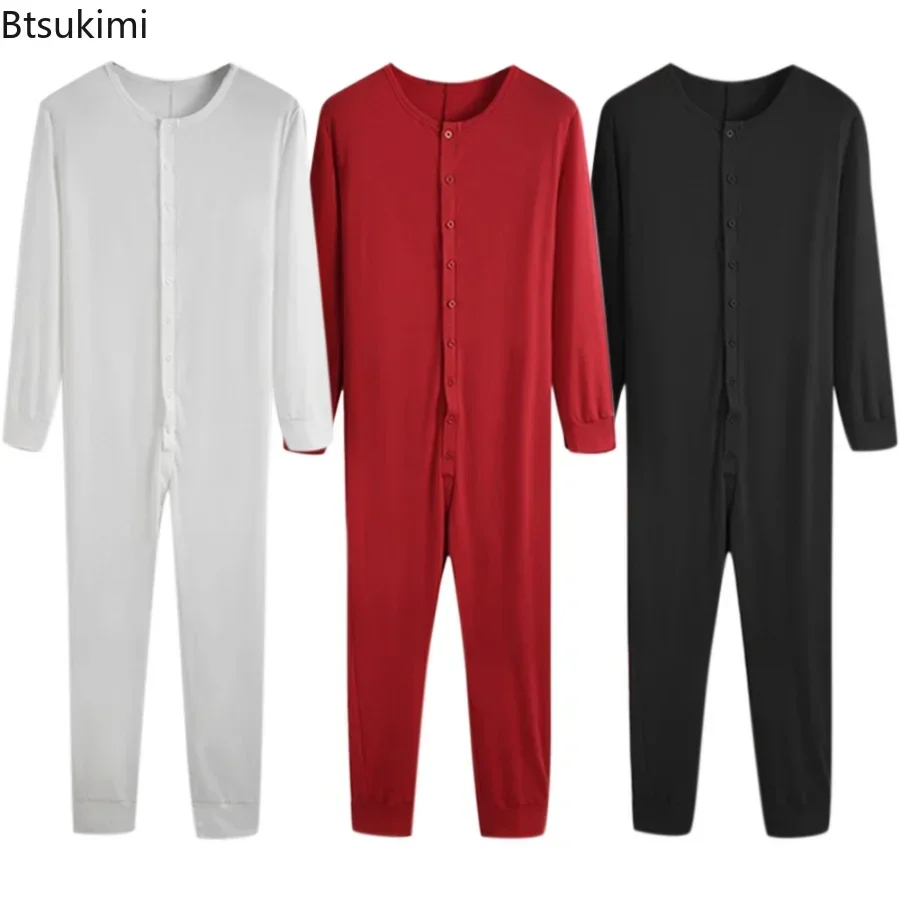 New Pajamas Jumpsuits Men 2024 Home Wear Solid  Long-sleeved Comfortable Rompers Tight-fitting Casual Pajamas Sexy Pajamas Male