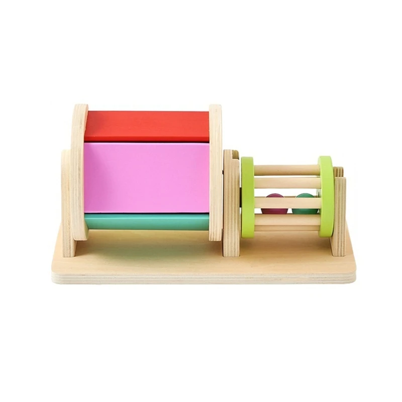 Montessori Baby Wooden Toys Macaron Color Rotating Music Drum Permanent Box Rattle Toy Gift