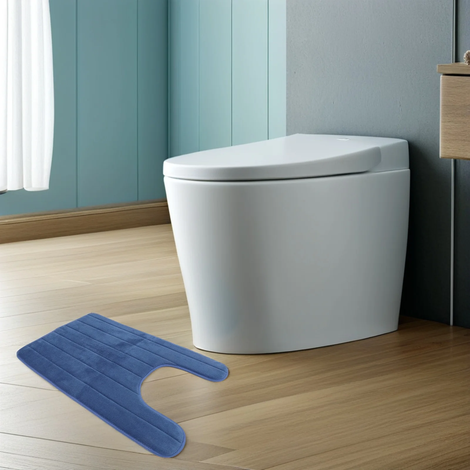 

2Pcs U Shape Pedestal Mat - Coral Fleece Toilet Seat Pad - Absorbent Quick Dry Non Slip Bathroom Floor Mat for Tub and Shower