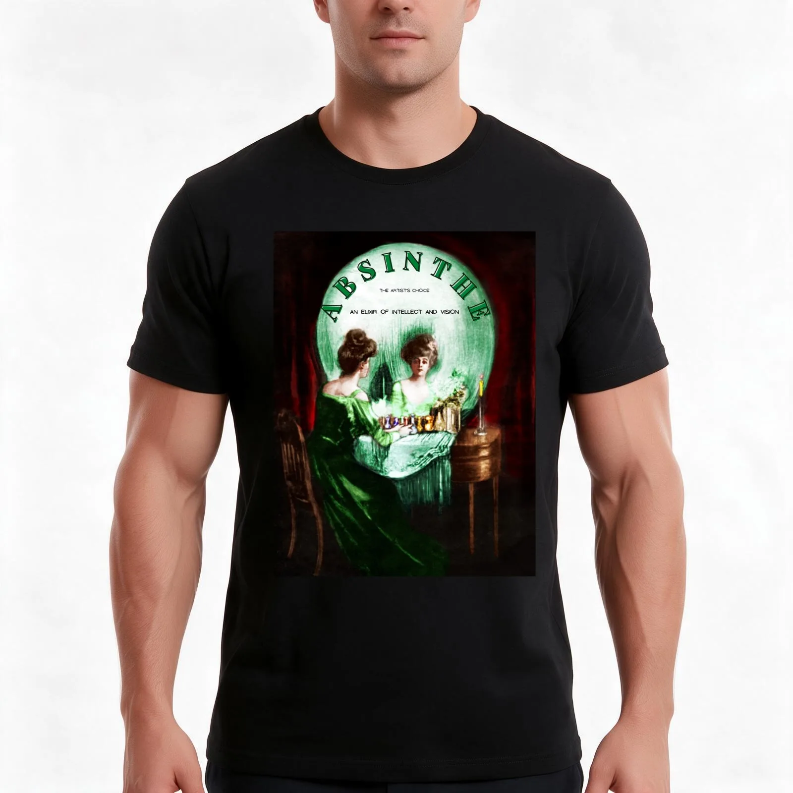 Vintage 1876 Absinthe Liquor The Artist's Choice Elixir Aperitif Cocktail Alcohol Advertisement Poster T-Shirt Unisex Men Women