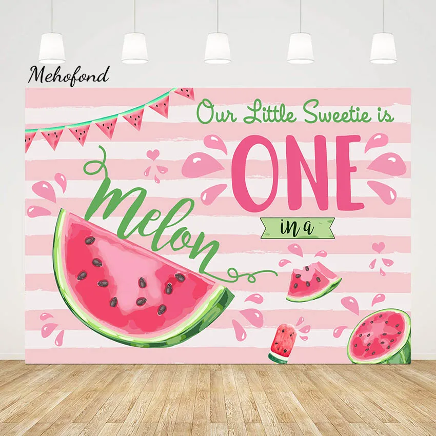 Mehofond Our Little Sweetie is One Melon Birthday Party Photography Background Watermelon Newborn Birthday Backdrop Photo Studio