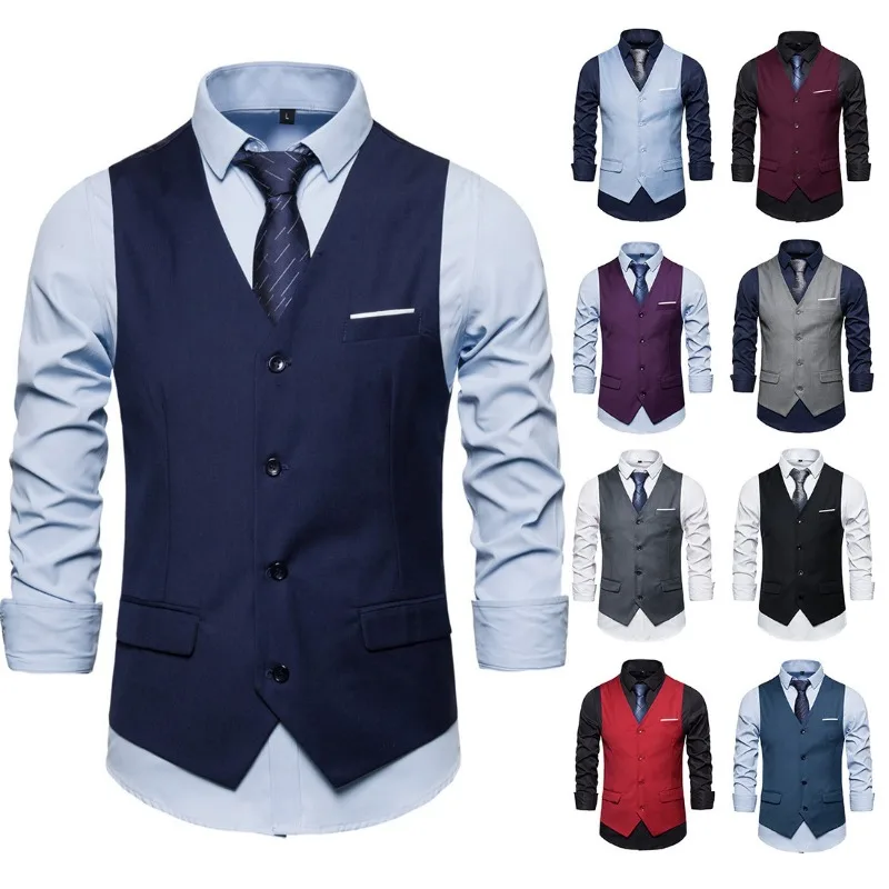 Wholesale Foreign Trade  Spring Clothing Slim Fit Cross-border Business Leisure Men's Slim Fit Korean Version Vest Groom Suit