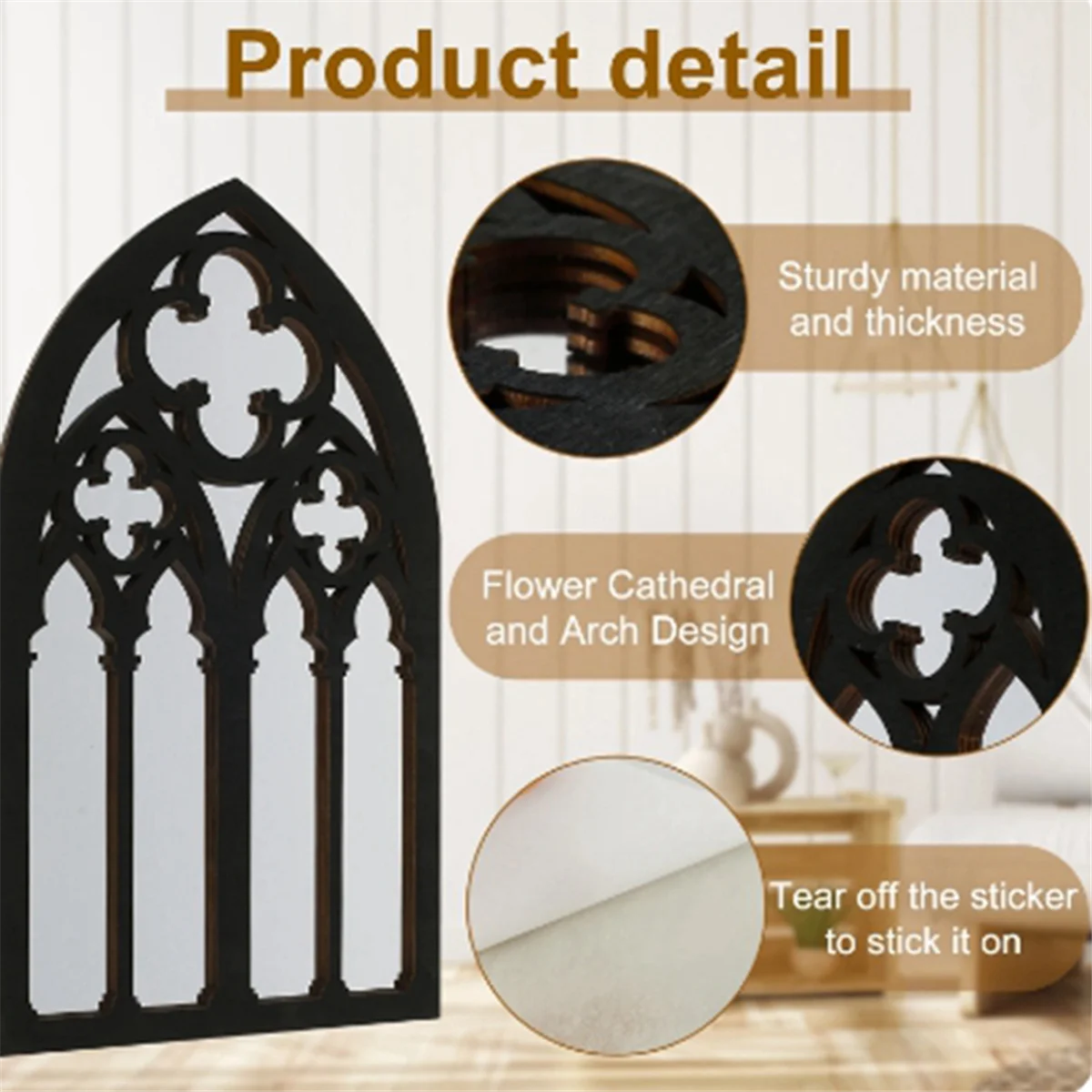 Hot sale Gothic Mirrors Wall Decor Arched Decor Mirror Wall Mounted Goth Room Decor Vintage Cathedral Window Mirror for Room