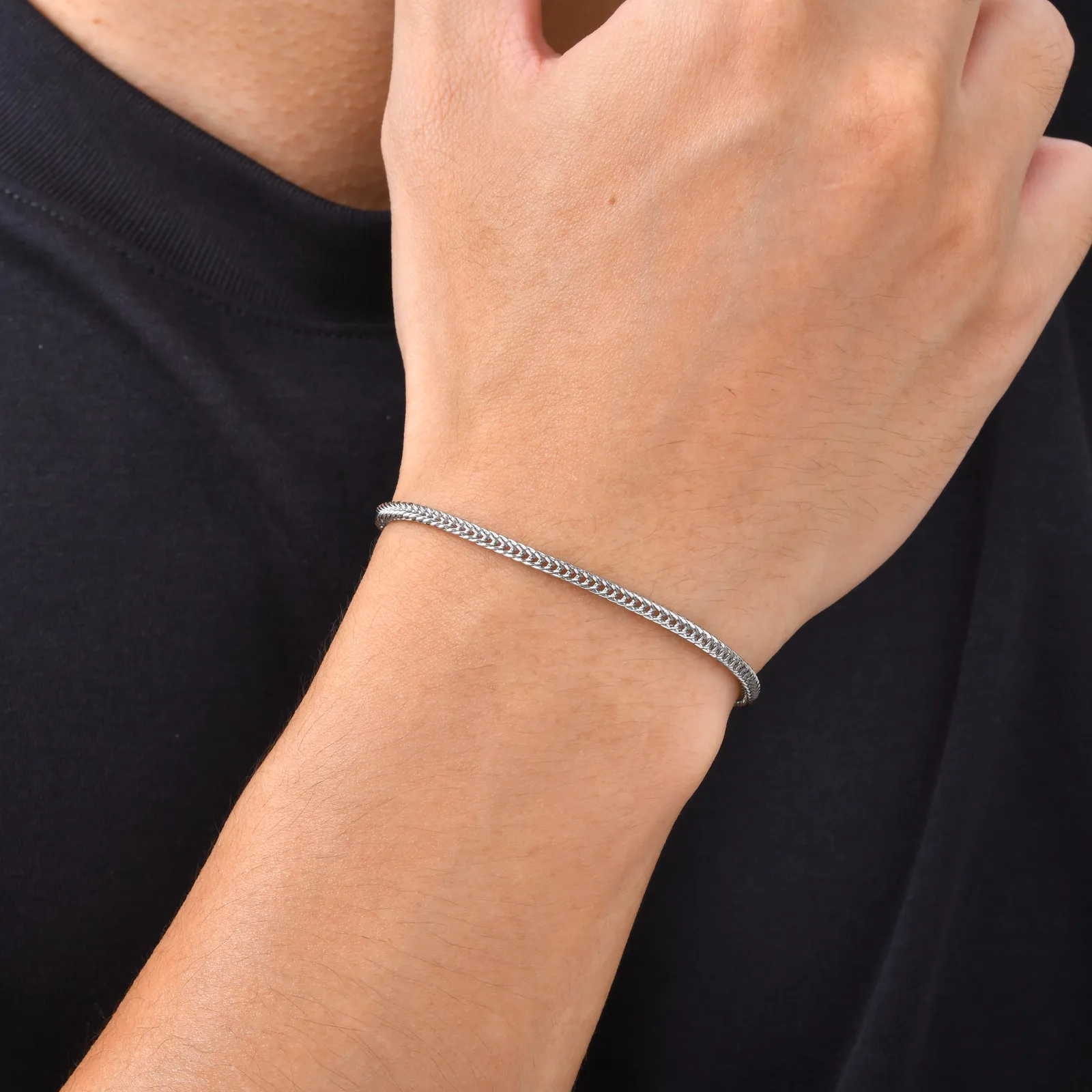 Herren Dünnes Fuchsschwanz-Kettenarmband, Wasserdichtes Edelstahl Verstellbares Gliederarmband, Neuer Hip-Hop-Schmuck – Detail 3