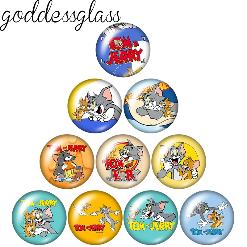 MINISO Cartoon Tom&Jerry Mouse Cat Christmas 12mm/18mm/20mm/25mm Round photo glass cabochon flat back Making findings keychain