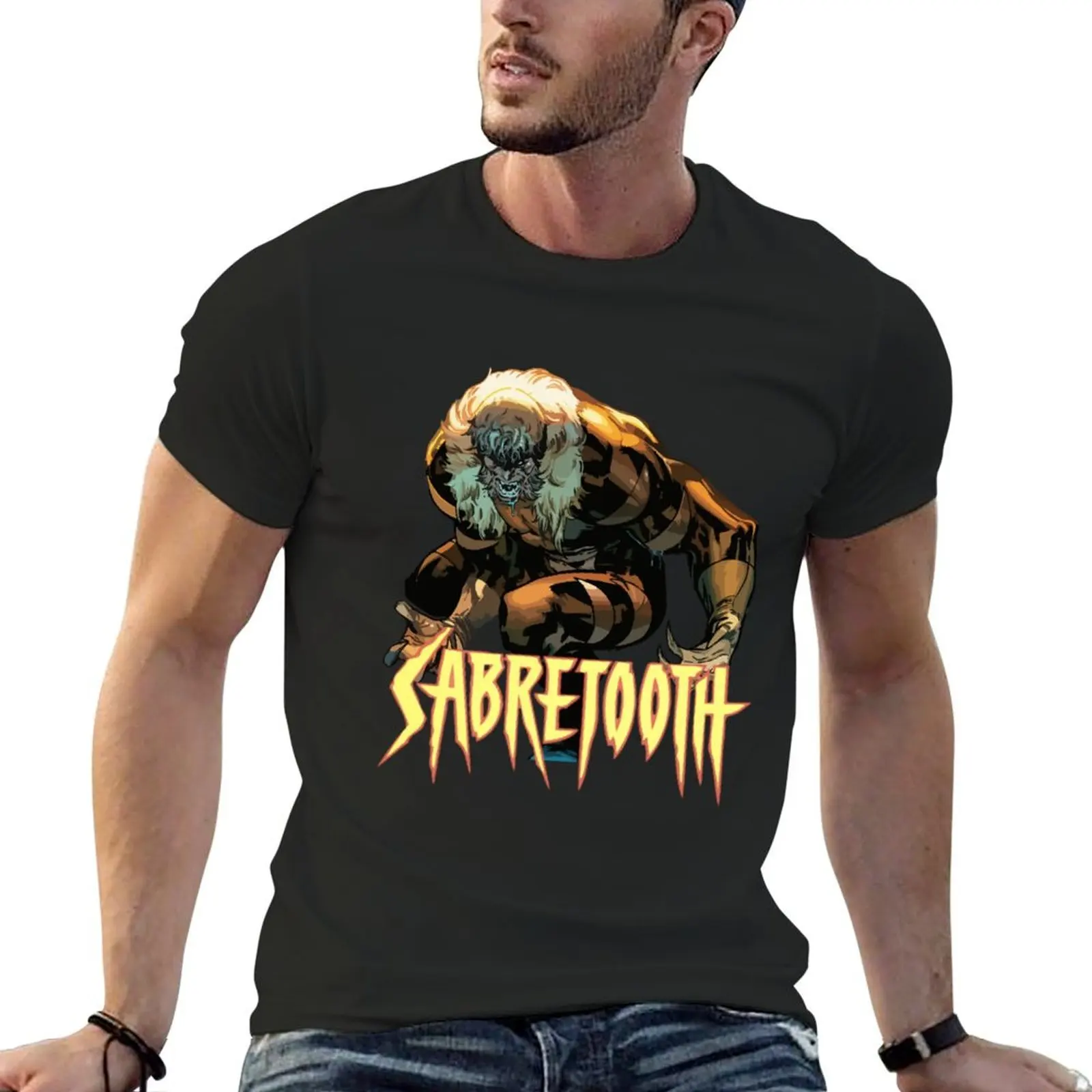 Camiseta con Logo de Sabretooth para hombre, ropa de talla grande, camisetas gráficas de algodón de secado rápido, paquete de nueva edición