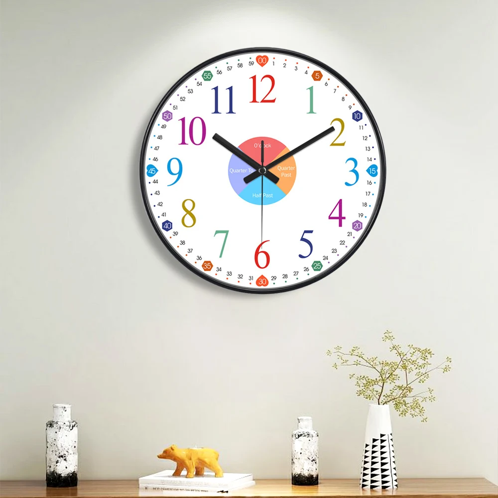 

Early Education Wall Clock Colorful Numbers Time Learning Tool for Classroom Bedroom Corridor Interior Decor 10/12 inch ﻿