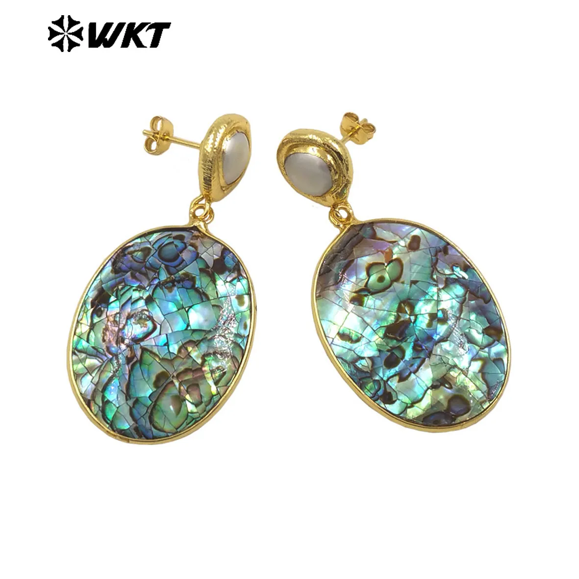 WT-MPE148 Newst Design Pearl Abalone Shell Ellipsoid Shape Earring With 18k  Real Gold Plated For Friends