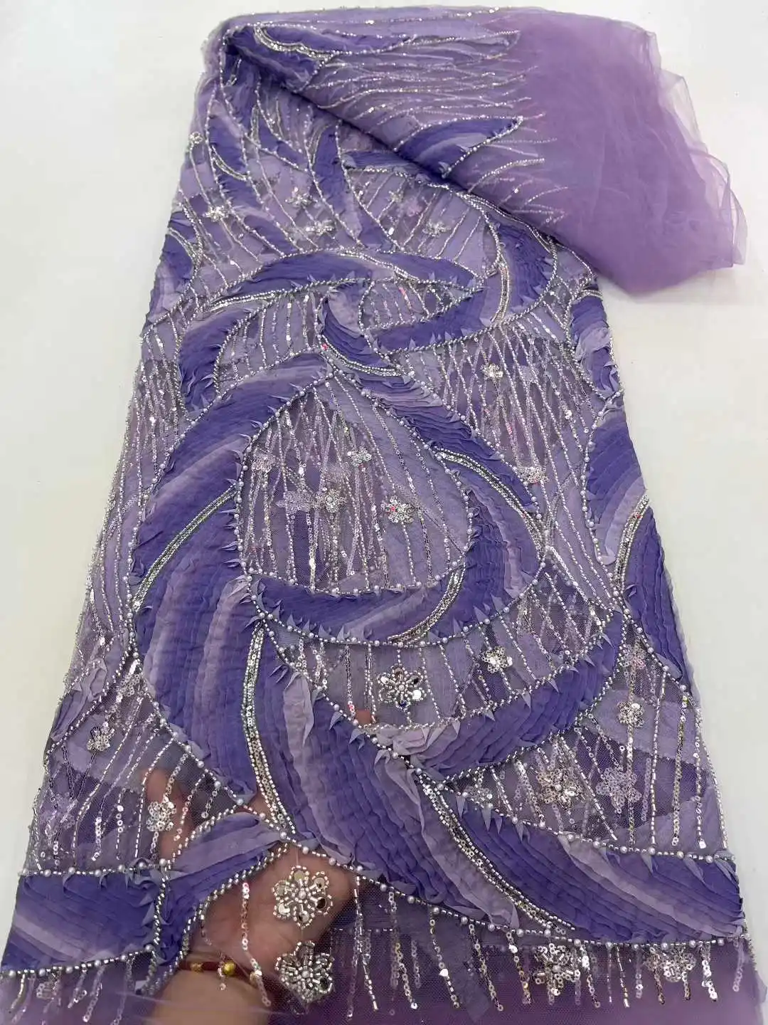Nigerian Luxury Sequins Net Lace Fabric 2025 High Quality African Beads Lace Fabric French For Women Wedding Party Dress Sewing