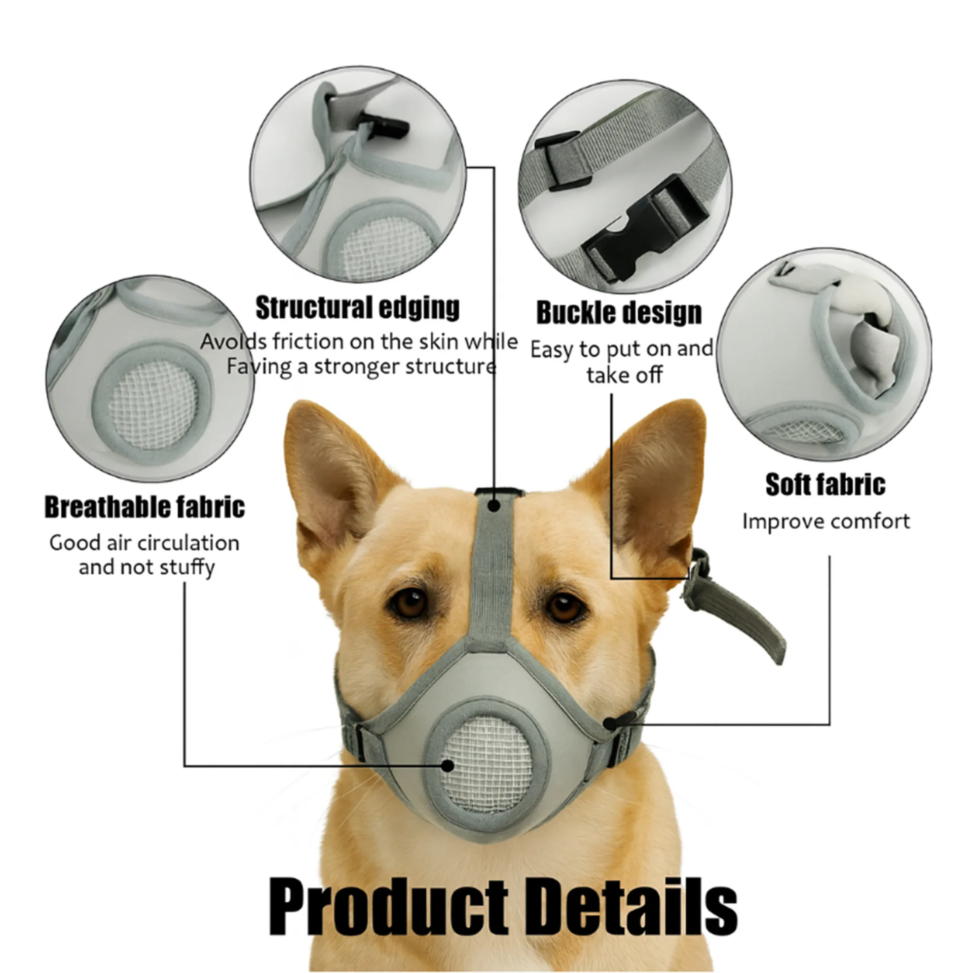Dog muzzle to prevent random biting, accidental ingestion, post-operative licking, clean and breathable dog mask, pet supplies
