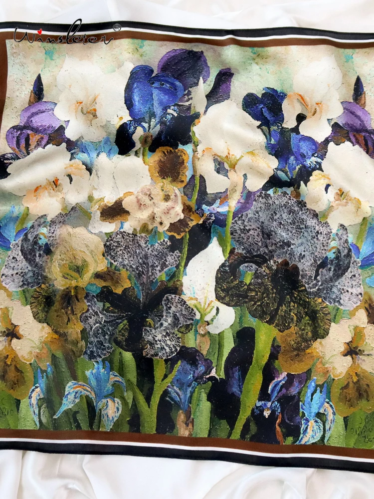 

Шелковый платок Winsleter для женщин, 100% натуральный шелк, элегантный, 53*53 см, с рисунком в стиле масляной живописи, подарок для мамы, ретро-стиль, весна 2026, A62816CC