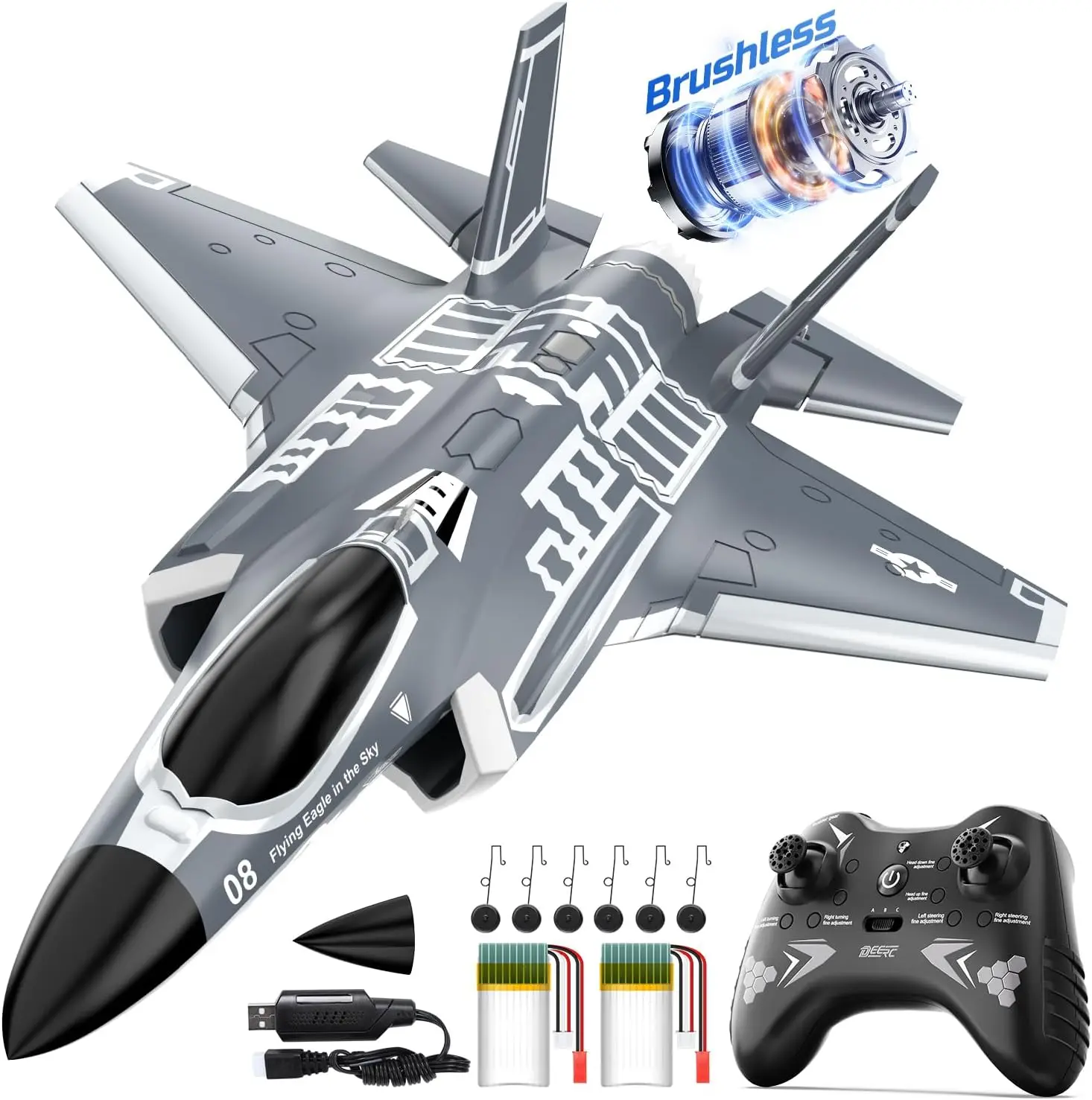 F35 Brushless RC Plane for Adults,4 Channel Remote Control Airplane | RC Fighter Jet 2.4GHz 6-axis Gyro Stabilizer EPP RTF Hobby