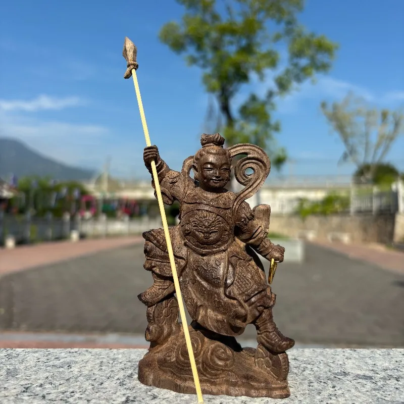 

Статуя Неша из агарового дерева ручной работы — 4,3-дюймовый китайский домашний декор фэн-шуй, деревянная скульптура Бога, отображение алтаря, коллекционная