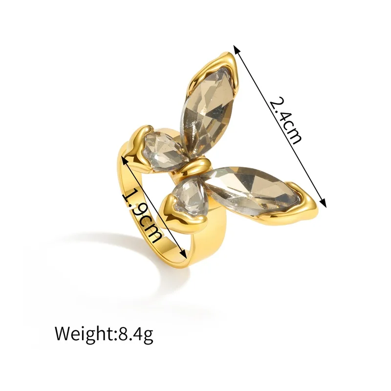 EILIECK Minimalist Classic 18K Gold Color Plated Butterfly Zircon Adjustable Ring Hypoallergenic Stainless Steel Jewelry Gift