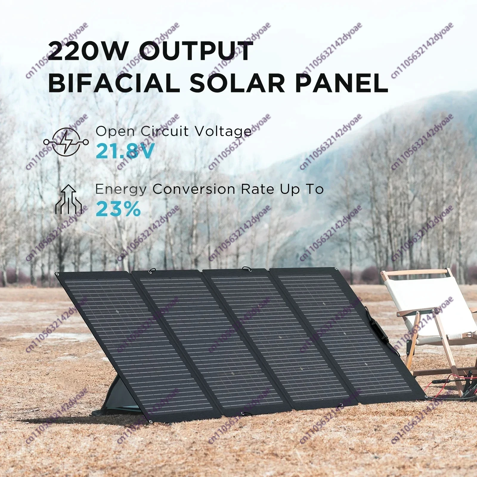 220w Bifacial Foldable Solar Panel, Complete with Adjustable Kickstand, Waterproof Ip68 & Durable for Off The Grid Livin
