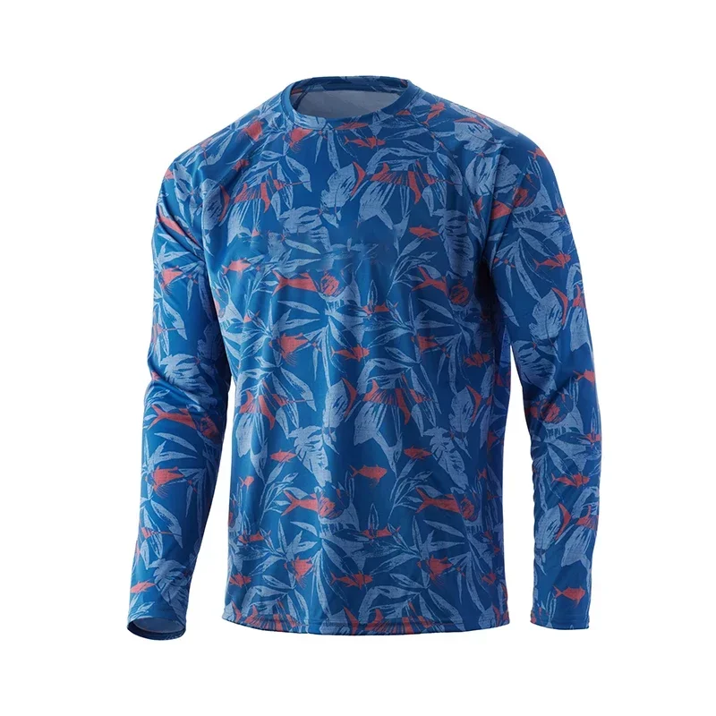 Men's Long Sleeve Fishing Shirt UPF50+ Sun Protection Camo Quick Dry Breathable Outdoor Angling Tee Lightweight Summer Fishing