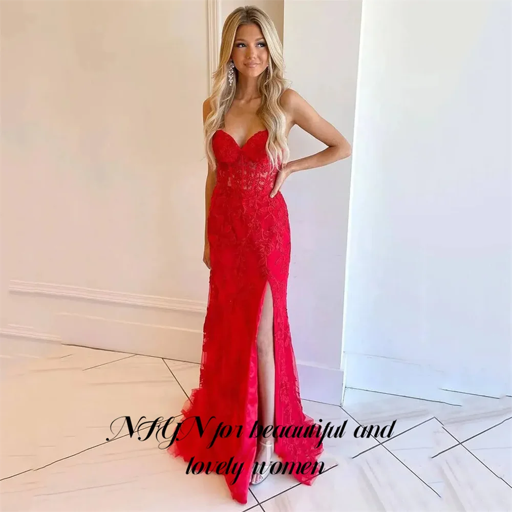 Nfyn preto sem mangas vestido de noite querida vestidos de festa com fenda lateral vestido de baile sexy espartilho volta robes du soir personalizado