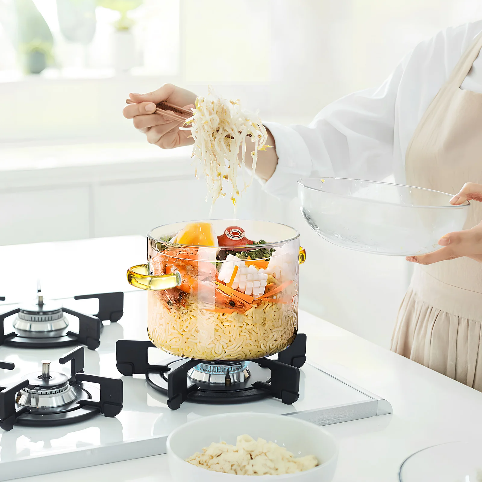 

Glass Cooking Pot Large Capacity Dual Handle Clear Simmer Pot Stove Top Saucepan Lid Glass Cookware Clear Pots for Cooking