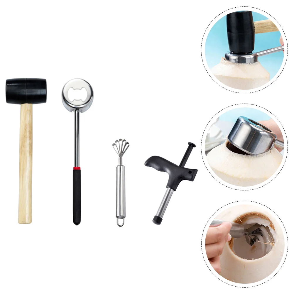 

1 Set Stainless Steel Coconut Opener Tool Reusable Shell Opening Kit Household Kitchen Gadget For Meat Removal Slicer