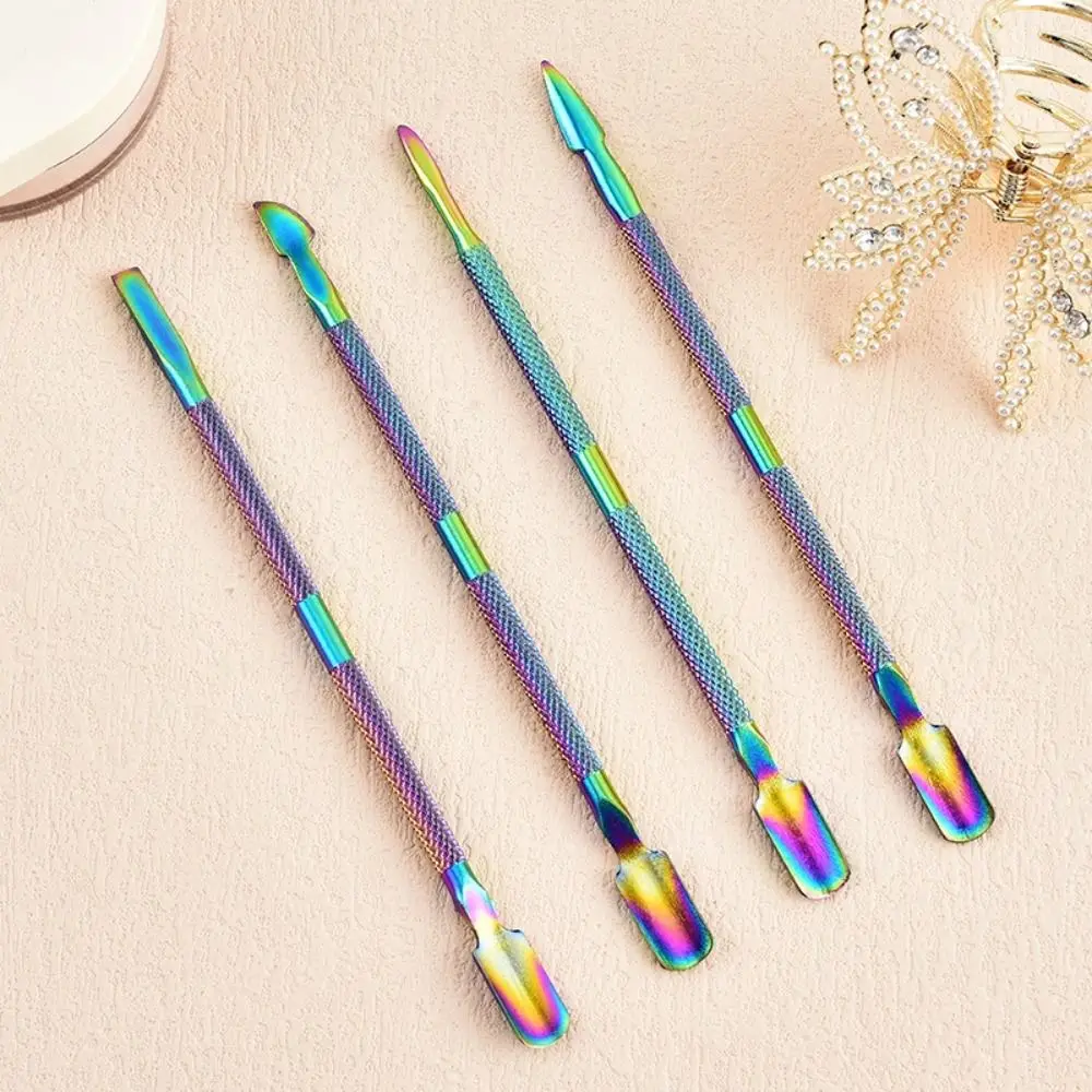 Stainless Steel Cuticle Pusher Double-Ended Beveled Steel Gel Nail Polish Remover Multicolor Double-Sided Pedicure Tool Pedicure