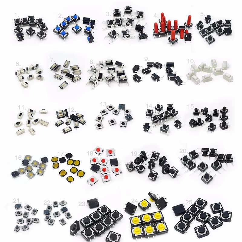 100Types/pack Assorted Micro Push Button Tact Switch Reset Mini Leaf Switch SMD DIP 12*12 3*6 6*6 free ship