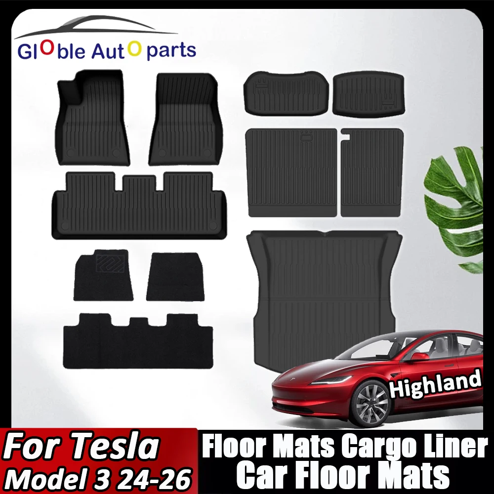 Car Floor Mats Cargo Liner For Tesla Model 3 Highland 2024-2026 Waterproof Anti-slip Trunk Mat TPE Pads All Weather Floor Liners