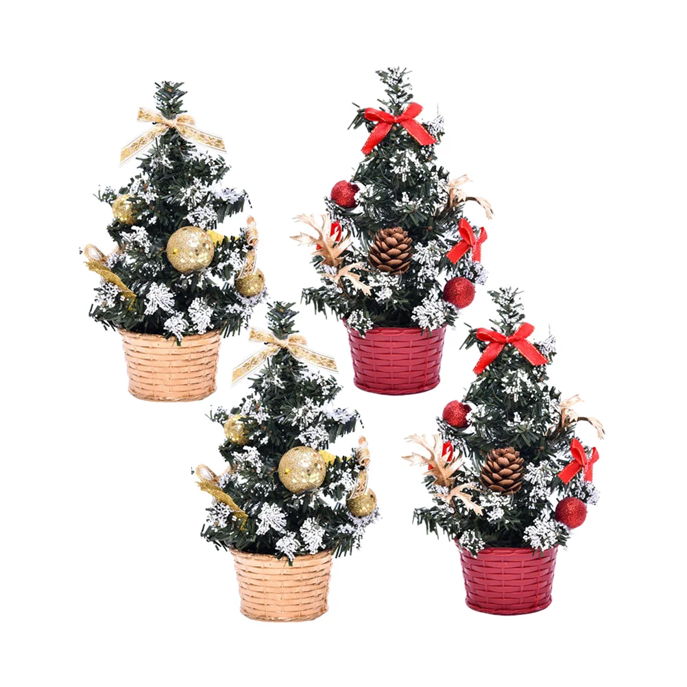 

2pcs Miniature Artificial Xmas Tree Decor Christmas Tree Model Gifts for Decoration (20cm Red B and Golden A)