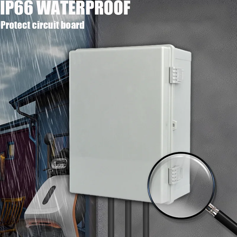 IP66 ABS-Kunststoffgehäuse, Projektbox, wasserdichte Steckbox für den Außenbereich mit Montageplatte, Wandhalterung, graue/transparente Abdeckung