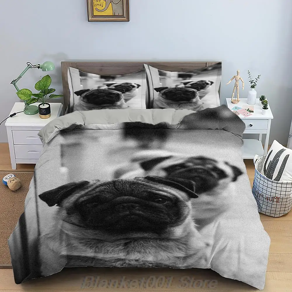 

Pug Dog Bedding Set Animal Puppy Duvet Cover 2/3pcs Bedclothes With Pillowcase Quilt Covers Adult Teens Queen King Pet Bed Sets